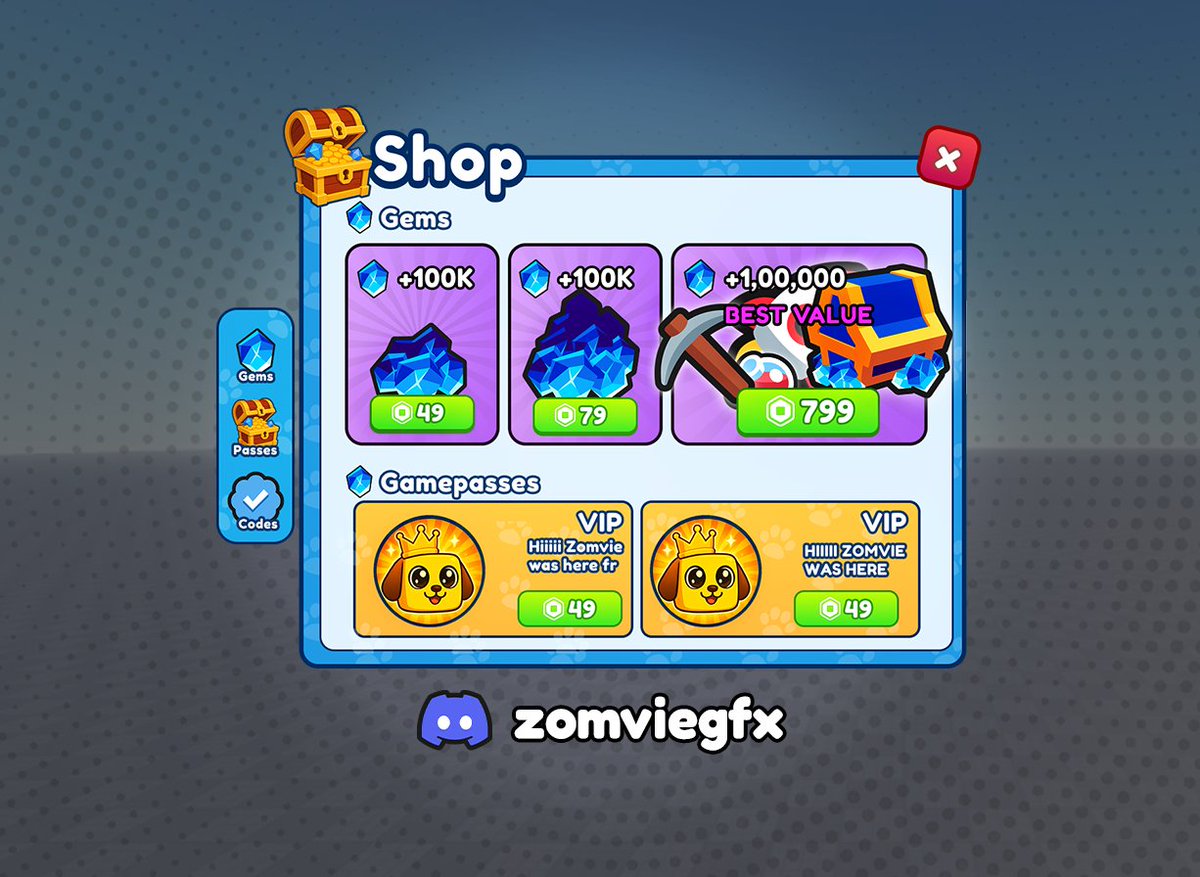 🔥DAY (1/100)
😎Commissions open!!!(0/5)

🕐Time taken: 15 minutes
📸Reference: BGSI Shop UI
💸Price: 2k robux per frame

My first UI on Figma!

I will try to make one UI on Figma for practice everyday and post my journey on X daily!

#RobloxDev #RobloxUI