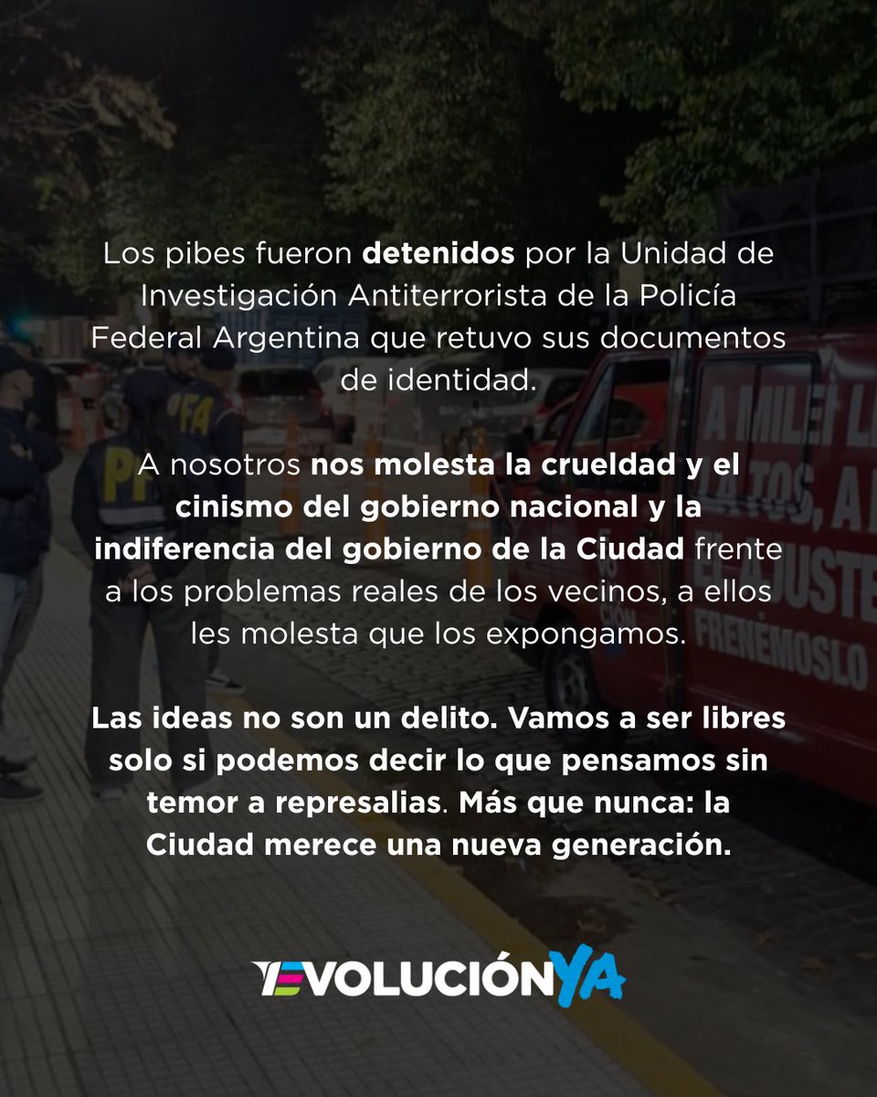 EvolucionCABA_'s tweet image. ¿También les molesta la libertad de expresión? Detuvieron a siete militantes de Evolución que estaban realizando una actividad de campaña.