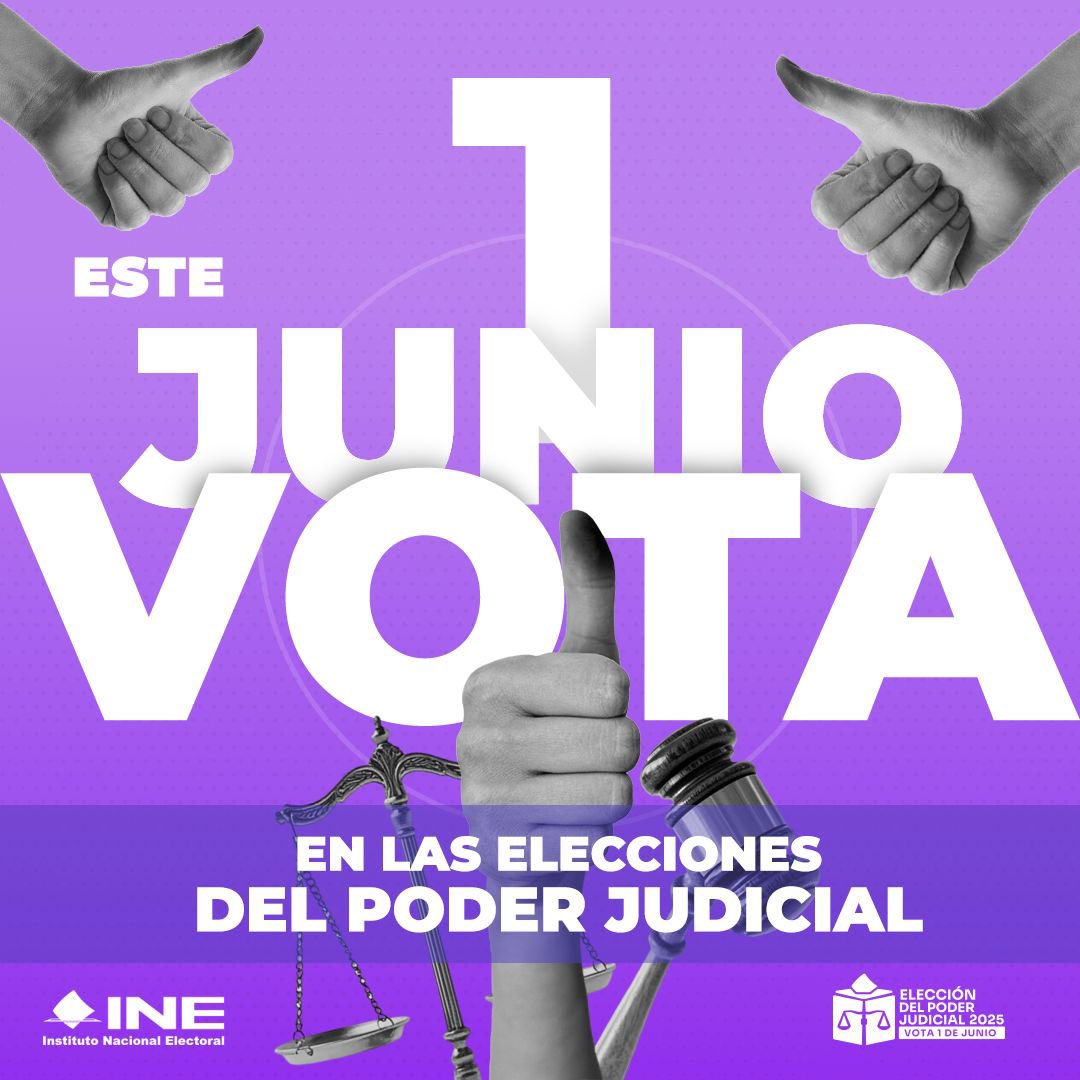 📅 Este 1 de junio es tu oportunidad para decidir en la #ElecciónJudicial. Vota y haz que tu voz cuente. 🗳️

▶️ practicatuvotopj.ine.mx

#VotaPoderJudicial2025mx
