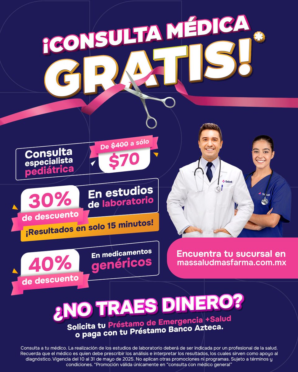 Más Salud México (@mas_salud_mx) on Twitter photo ¡Algo nunca antes visto!
¡Lanzamos súper promos por apertura!
¿No traes dinero? Solicita tu Préstamo de Emergencia +Salud o paga con tu Préstamo <a href="/BancoAzteca/">Banco Azteca</a>.
Estamos en <a href="/ElektraMx/">Elektra México</a> , ubica tu consultorio aquí: massaludmasfarma.com.mx ¡Algo nunca antes visto!
¡Lanzamos súper promos por apertura!
¿No traes dinero? Solicita tu Préstamo de Emergencia +Salud o paga con tu Préstamo <a href="/BancoAzteca/">Banco Azteca</a>.
Estamos en <a href="/ElektraMx/">Elektra México</a> , ubica tu consultorio aquí: massaludmasfarma.com.mx