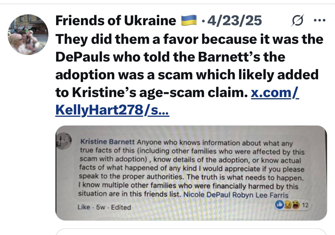 Gary &amp; Dyan Ciccone, the 1st adoptive parents of Natalia Grace, haven’t made a public statement. They seem to be speaking through this account that calls itself Friends of Ukraine. Maybe they should change their user name to Friends of Ciccones or haters of DePauls?