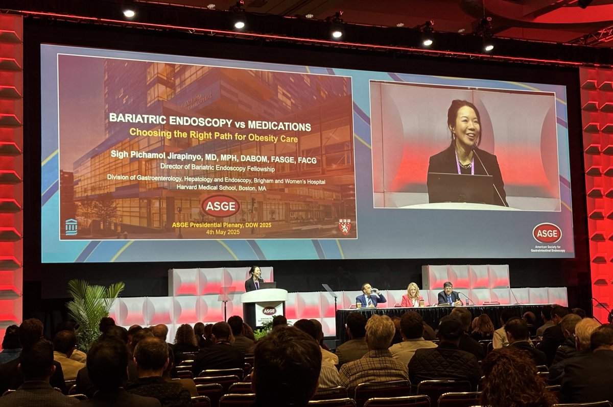 Brigham and Women's GI (@brighamgi) on Twitter photo Invited lecture at the #DDW2025 <a href="/ASGEendoscopy/">ASGE GI Endoscopy</a> Presidential Plenary by <a href="/SighPichamol/">Pichamol Jirapinyo, MD, MPH</a>, our Director of Bariatric Endoscopy Fellowship, on "Bariatric Endoscopy vs Medications - Choosing the Right Path for Obesity Care" Invited lecture at the #DDW2025 <a href="/ASGEendoscopy/">ASGE GI Endoscopy</a> Presidential Plenary by <a href="/SighPichamol/">Pichamol Jirapinyo, MD, MPH</a>, our Director of Bariatric Endoscopy Fellowship, on "Bariatric Endoscopy vs Medications - Choosing the Right Path for Obesity Care"
