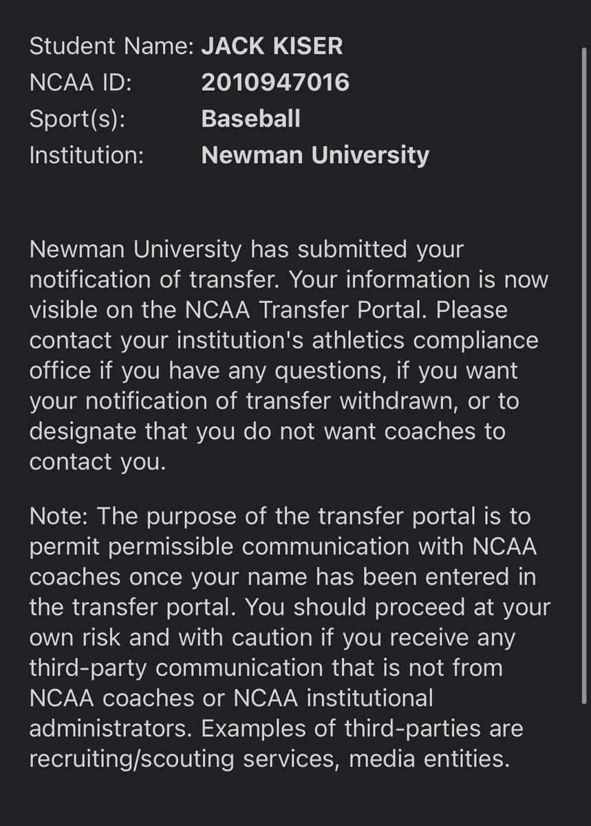 jackkiser_5's tweet image. With the recent departure of our head coach I have decided to enter the portal for my final year of eligibility.
Transfer portal 2B/3B
Grad student - 1 year of eligibility
Transferring from Newman University (D-2 MIAA)
Contact me at (816)-729-1784