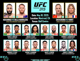 UFC 315 FIGHT CARD
7pm