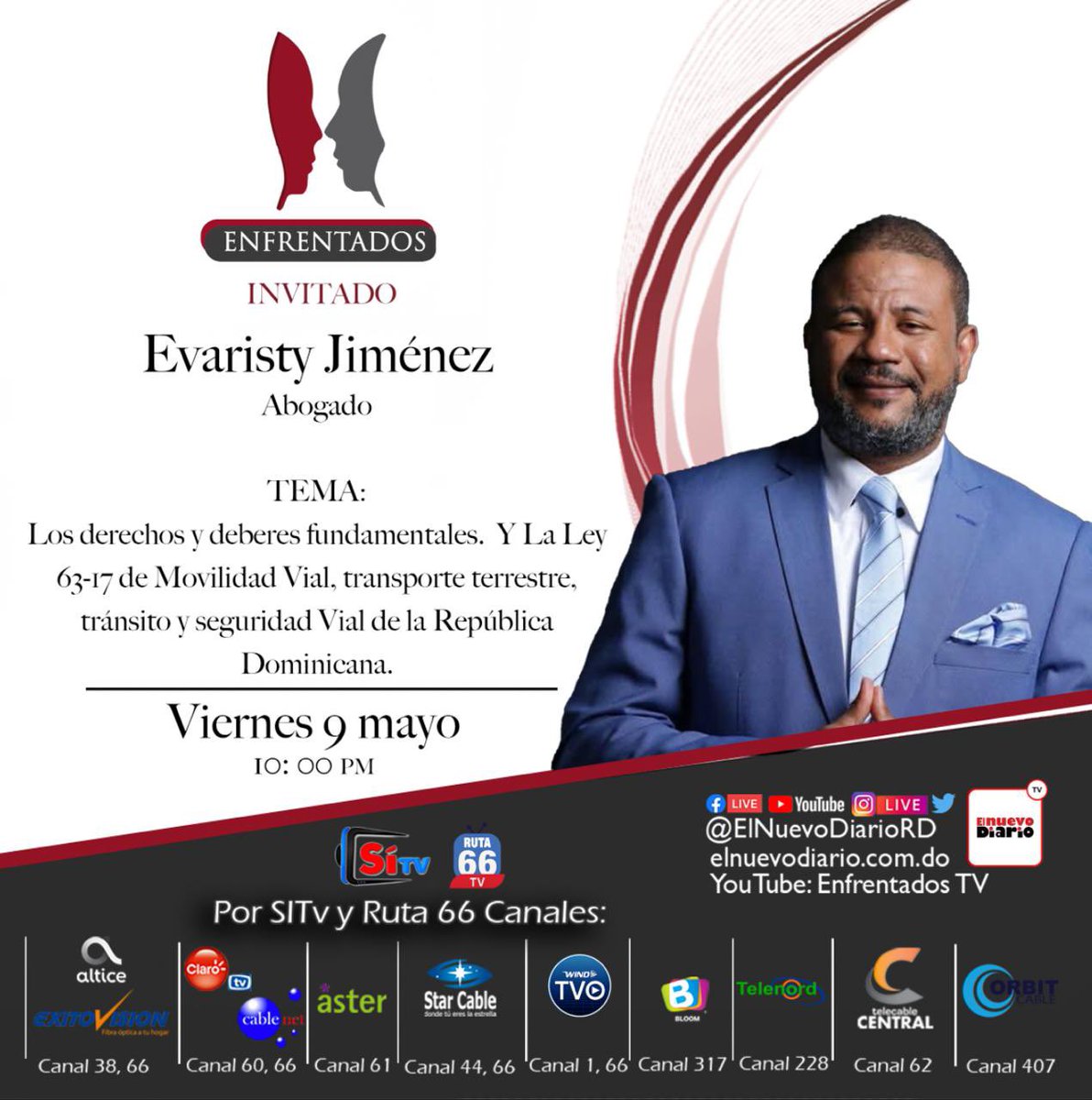 Milciades Guevara (@milguedep) on Twitter photo <a href="/evaristy/">Evaristy Jiménez</a> , abogado, será nuestro invitado de hoy en <a href="/enfrentadostv/">@Enfrentadosnews</a> , por <a href="/elnuevodiariord/">El Nuevo Diario</a> .
Los esperamos <a href="/evaristy/">Evaristy Jiménez</a> , abogado, será nuestro invitado de hoy en <a href="/enfrentadostv/">@Enfrentadosnews</a> , por <a href="/elnuevodiariord/">El Nuevo Diario</a> .
Los esperamos