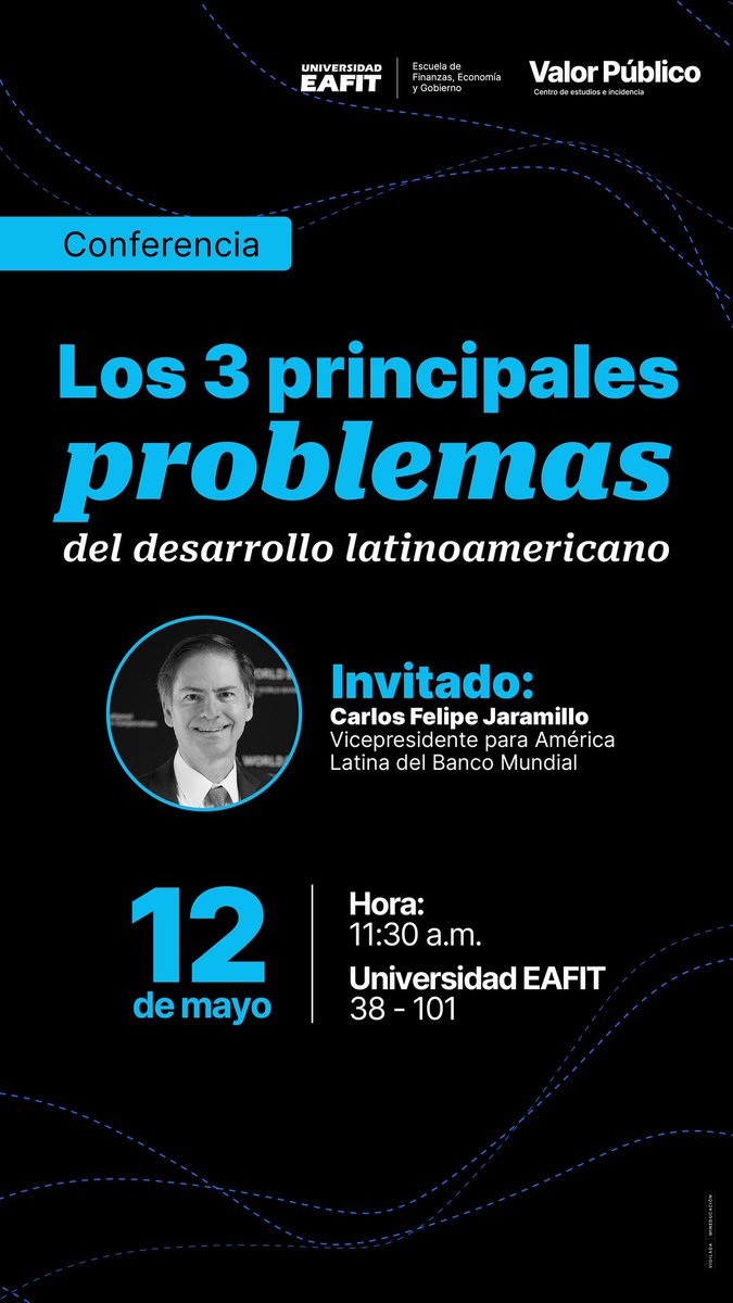 Cesar E. Tamayo (@cesaretamayo) on Twitter photo Este lunes, no se pierdan esta charla fantástica con <a href="/CF_Jaramillo/">Carlos Felipe Jaramillo</a> en <a href="/CValorPublico/">Valor Público EAFIT</a> <a href="/FEG_EAFIT/">Finanzas, Economía y Gobierno</a> sobre los principales problemas del desarrollo de América Latina. Este lunes, no se pierdan esta charla fantástica con <a href="/CF_Jaramillo/">Carlos Felipe Jaramillo</a> en <a href="/CValorPublico/">Valor Público EAFIT</a> <a href="/FEG_EAFIT/">Finanzas, Economía y Gobierno</a> sobre los principales problemas del desarrollo de América Latina.