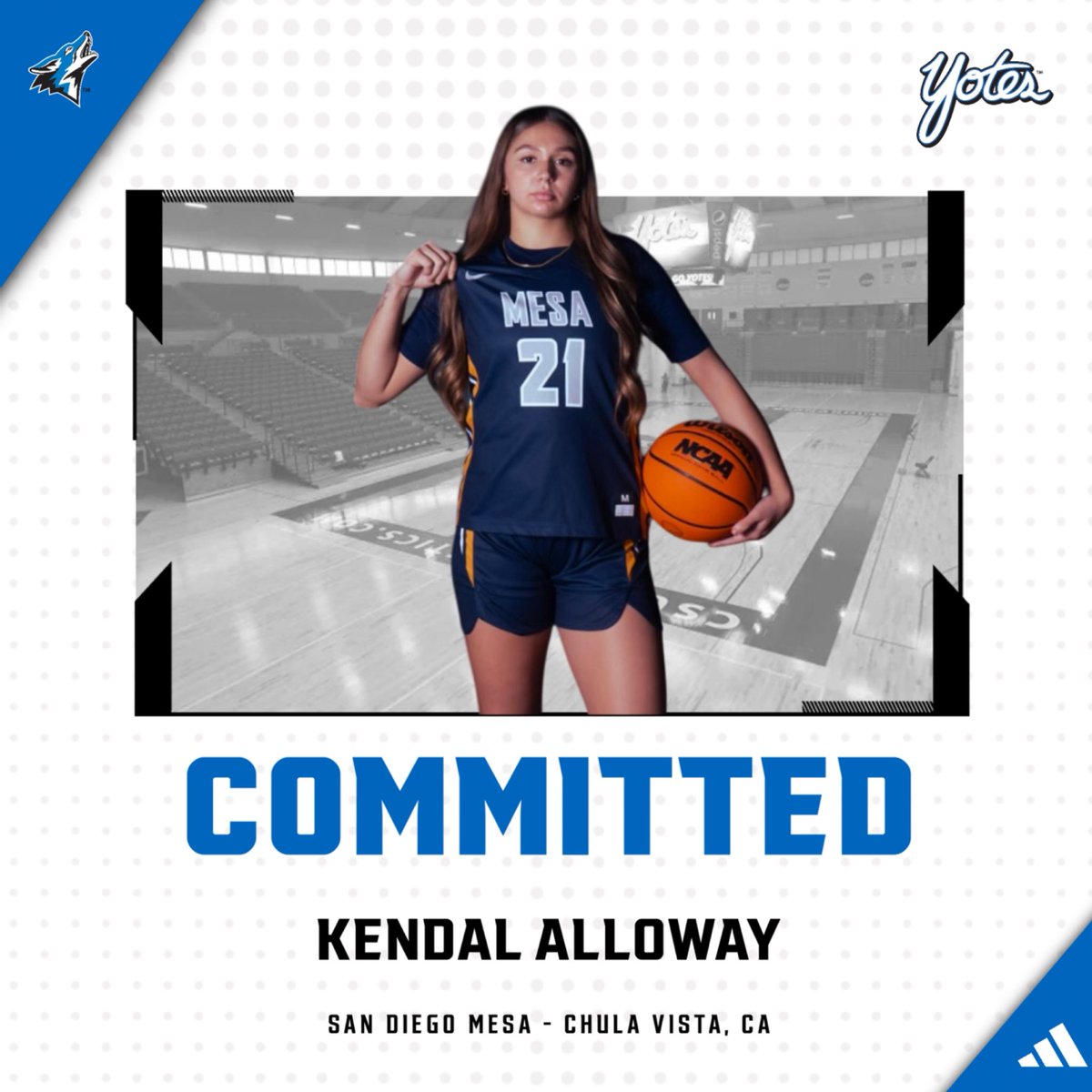 🚨COMMITTED🚨 We are excited to have Kendal Alloway a 6’0” PF from San Diego Mesa join our family! Welcome to the Pack Kendal 💙🐾
#10teamsonepack
#goyotes