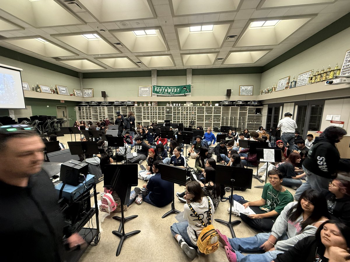 SouthwestBand's tweet photo. On Friday, May 9, prospective band members from McNair and Scobee joined us for some social time and reading through music for next year! It was a fun time!!! Excited for 25-26 https://t.co/qzHU9XhGrA