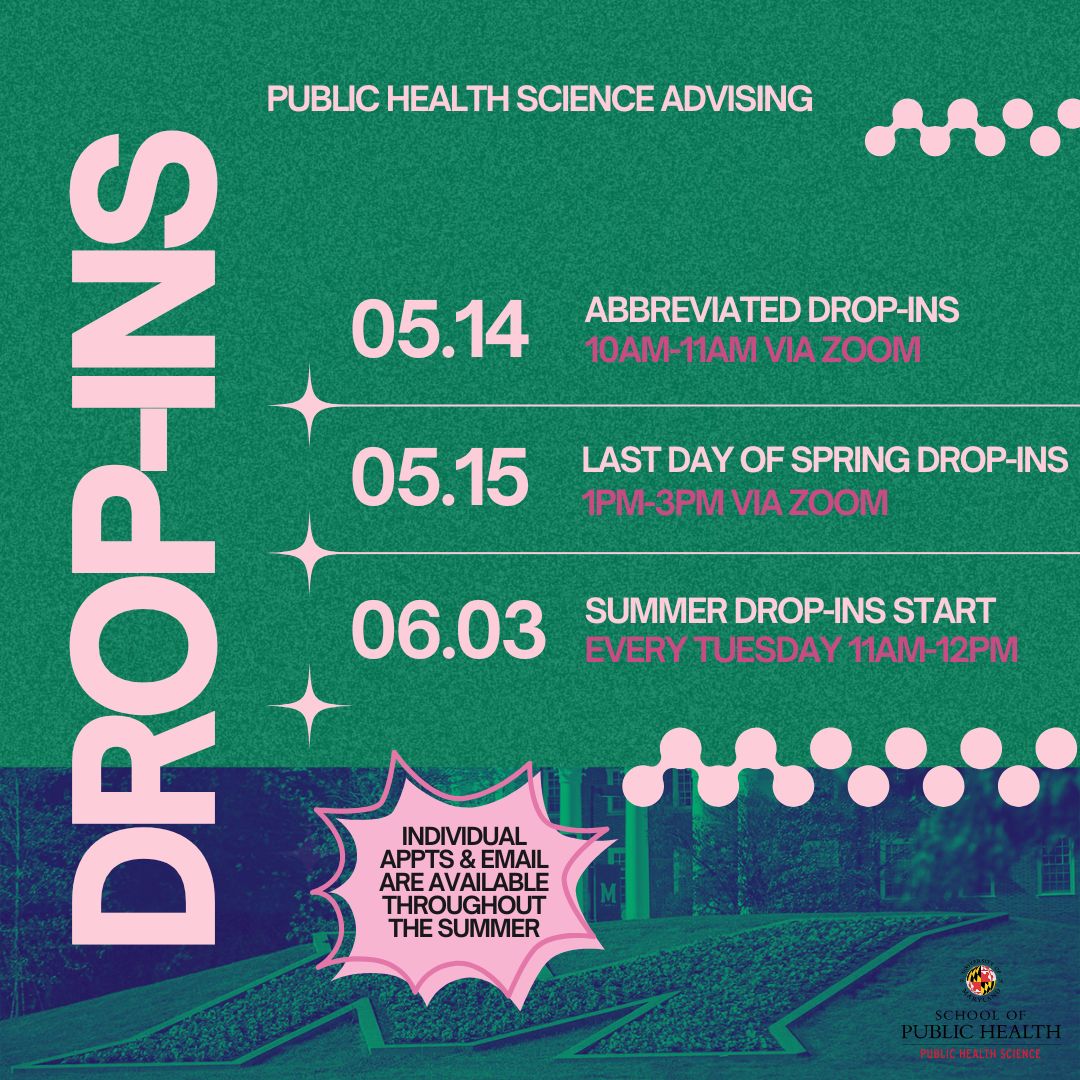 ☀️ Drop-In Schedule for May and Summer ☀️

We're almost at the finish line, PHSC Terps! Next week will be our last week of Spring drop-ins, wrapping up on Thursday, May 15th! 💻✨ We will resume drop-ins on Tuesday, June 3rd via Zoom from 11am-12pm 📚

#SummerBreak #DropInHours