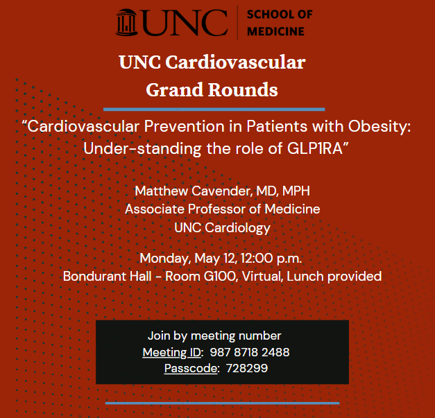 UNC Division of Cardiology (@unccardiology) on Twitter photo Matt Cavender, MD, MPH, <a href="/macavender/">Matt Cavender</a>, Associate Professor of Medicine at UNC Cardiology, will be our next Cardiology Grand Rounds speaker on Monday, May 12. <a href="/UNC_SOM/">UNC School of Medicine</a> <a href="/UNCDeptMedicine/">UNC Department of Medicine</a> <a href="/UNC_Health_Care/">UNC Health</a> #CardioEd
Join from the Zoom meeting link: go.unc.edu/j2F6Y Matt Cavender, MD, MPH, <a href="/macavender/">Matt Cavender</a>, Associate Professor of Medicine at UNC Cardiology, will be our next Cardiology Grand Rounds speaker on Monday, May 12. <a href="/UNC_SOM/">UNC School of Medicine</a> <a href="/UNCDeptMedicine/">UNC Department of Medicine</a> <a href="/UNC_Health_Care/">UNC Health</a> #CardioEd
Join from the Zoom meeting link: go.unc.edu/j2F6Y