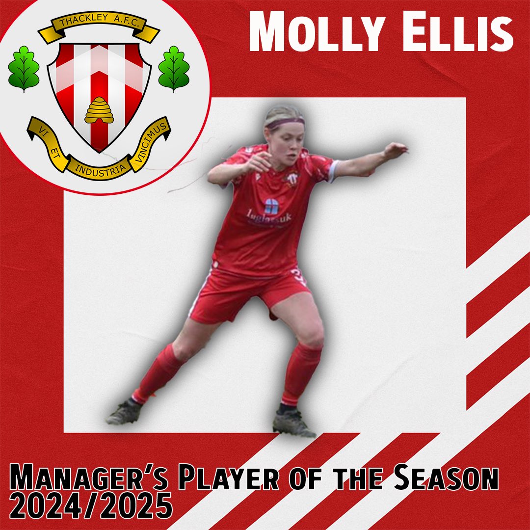 𝗠𝗔𝗡𝗔𝗚𝗘𝗥’𝗦 𝗣𝗟𝗔𝗬𝗘𝗥 𝗢𝗙 𝗧𝗛𝗘 𝗦𝗘𝗔𝗦𝗢𝗡 🏆 

Well done to Molly Ellis who has won the #ThackleyAFC Ladies’ Manager’s Player of the Season 👏