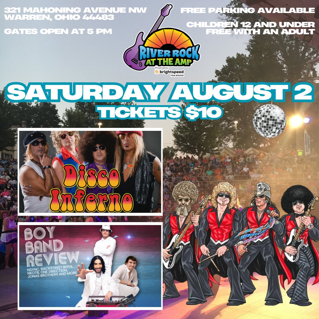 #BOYBAND POP meets #DISCO ! SATURDAY, AUGUST 2 with CO-HEADLINERS Disco Inferno and Boy Band Review: Tribute to NSYNC, BACKSTREET BOYS, NKOTB, JONAS BROTHERS, ONE DIRECTION &amp; more!

TICKETS: $10 on sale now at riverrockattheamp.com and <a href="/SunriseInnPizza/">Sunrise Inn of Warren</a> and will be at the gate