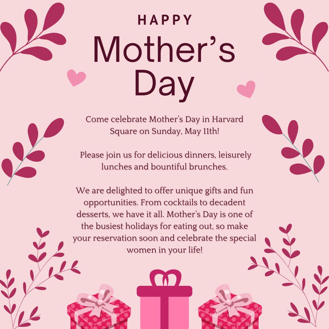 Come celebrate Mother’s Day in Harvard Square on Sunday, May 11th!

#harvardsquare
#cambridgema
#mom
#mothersday

harvardsquare.com/celebrate-moth…