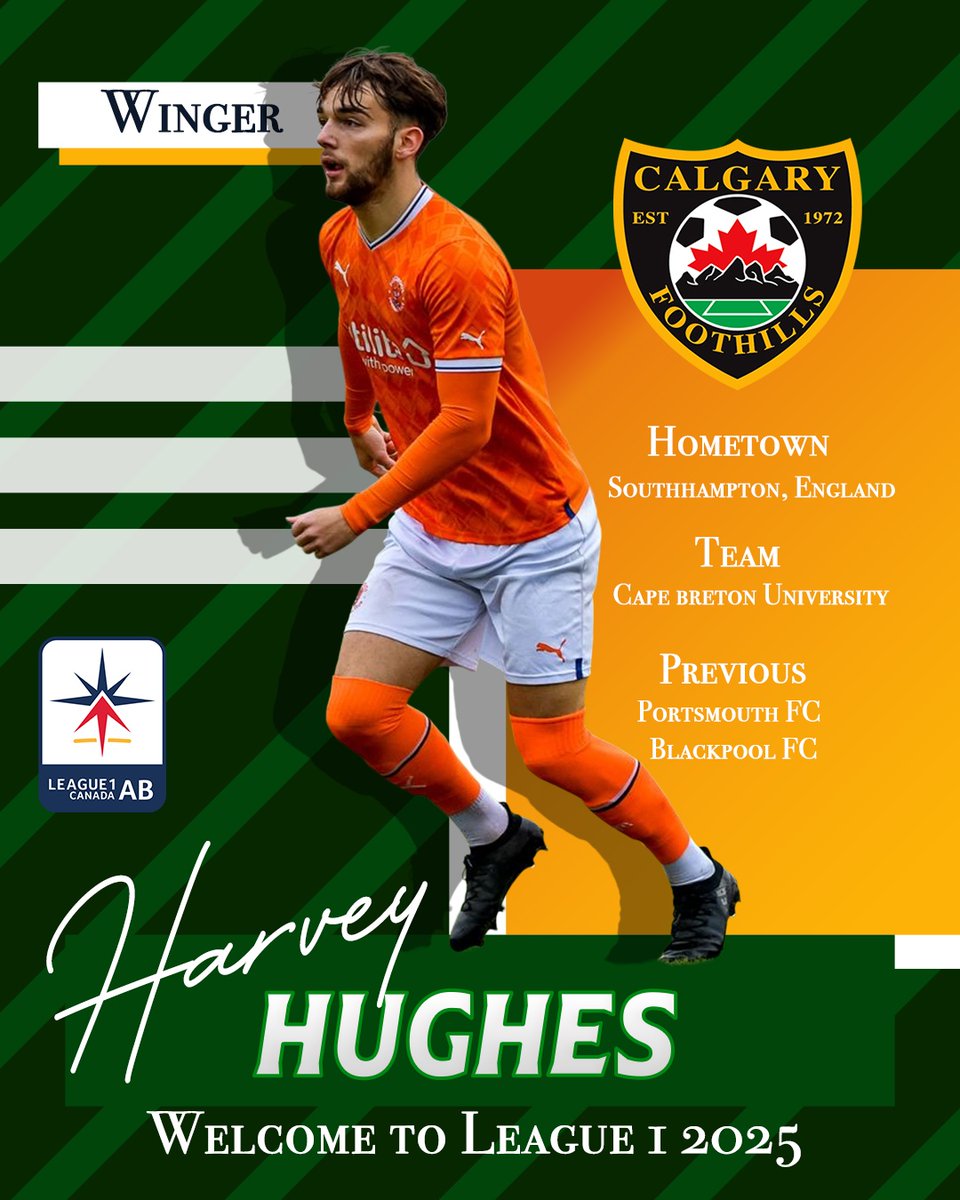 We are welcoming Harvey Hughes to the team! 

Harvey grew up in England playing for Portsmouth FC’s academy, Blackpool FC, and joined Cape Breton University in 2024. He is a versatile, left-sided player and will be an exciting addition on the pitch.

Welcome to Foothills Harvey!