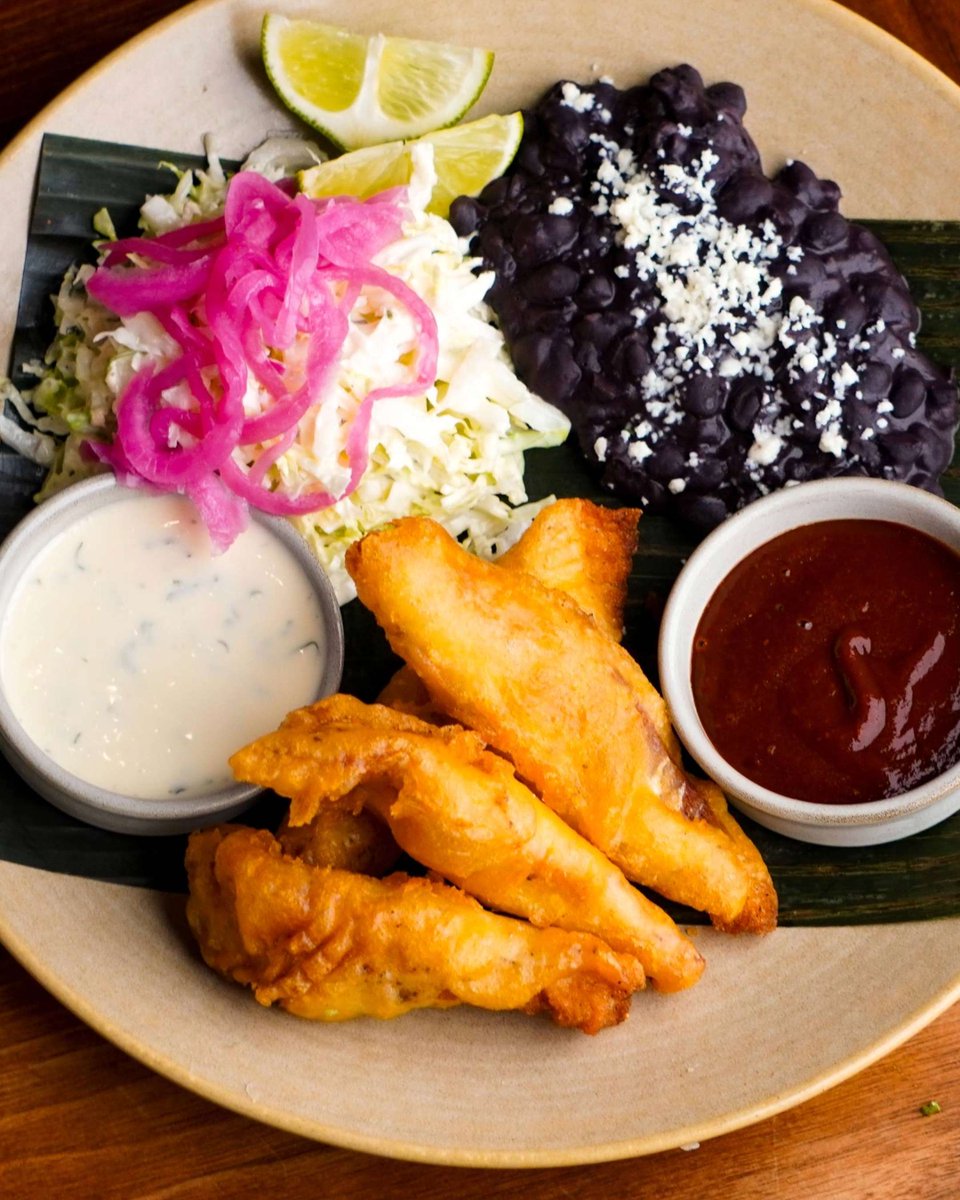 Fish &amp; chips? Move over. 

BAJA FISH FOR TACOS | Crispy Lake Superior walleye, creamy cabbage “slaw," pickled red onions, chipotle salsa, crema, black beans, handmade tortillas of organic heirloom corn from Mexico for making tacos