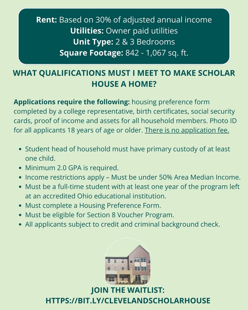 Calling all student parents... The Louise C. Stokes Scholar House waitlist is now open! 

Join the waitlist at bit.ly/ClevelandSchol…