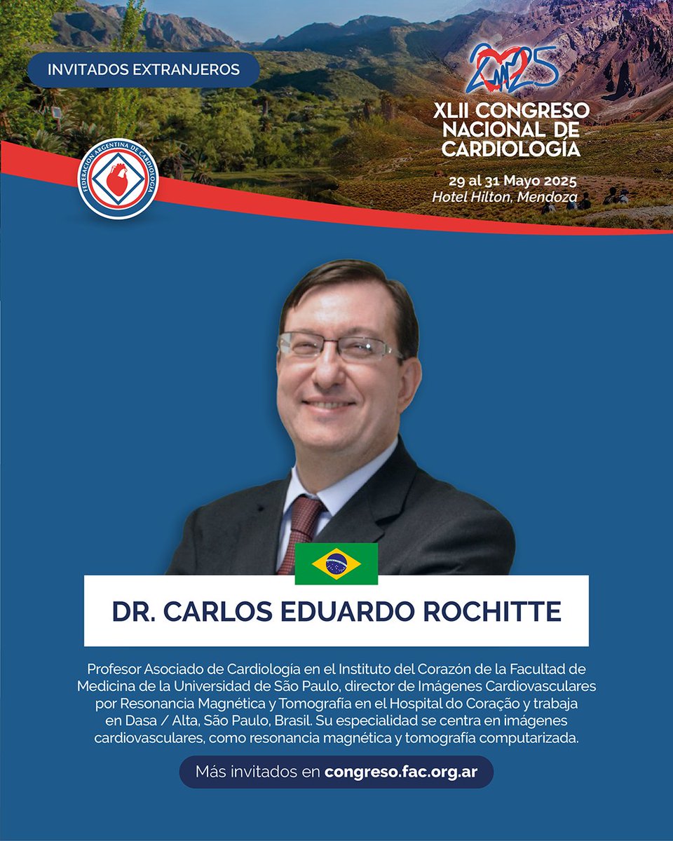 🌍 INVITADOS INTERNACIONALES

 Deslizá y conocé algunos de los más de 60 invitados que estarán presentes en el Congreso.

Cada vez falta menos para encontrarnos en Mendoza 🏔.

#CNC2025 #Cardiología #FAC