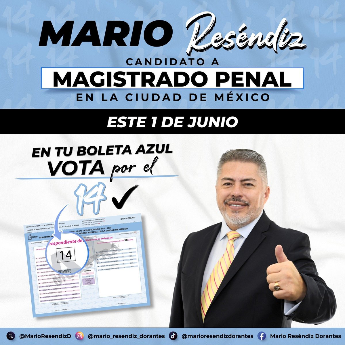 MarioResendizD's tweet photo. ¡Este 2025, transformemos junt@s la justicia penal en la CDMX!

Soy un candidato con experiencia, compromiso y una visión transformadora. Vamos por el Distrito Judicial Electoral 5

🏘Álvaro Obregón
🏘Benito Juárez
✔️El 1 de junio elige el 14 en la boleta azul🔵

 #Oreo #FelizDía https://t.co/WXhXiiQF0K