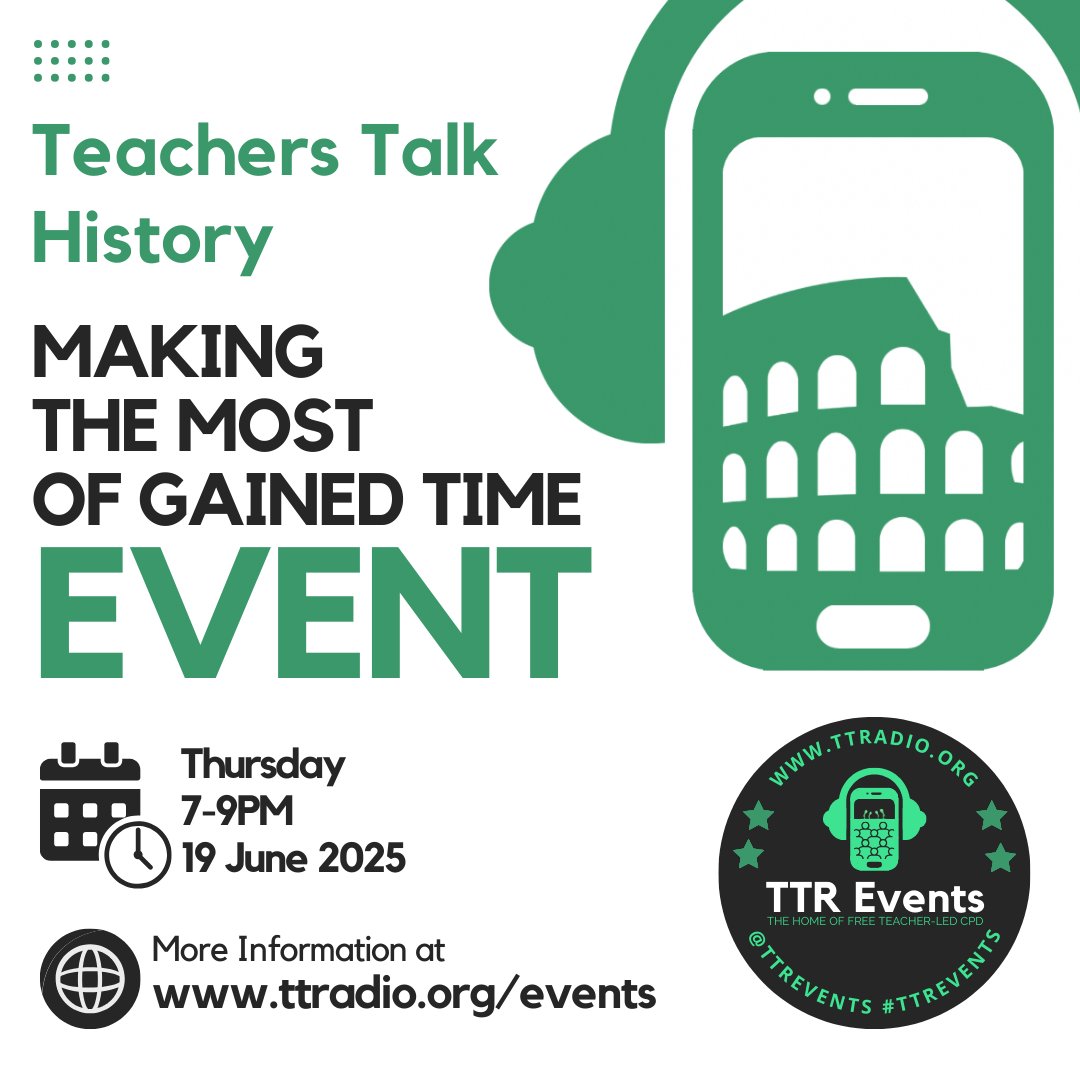🎙️ Speaker Alert! 🎙️
 <a href="/MissBunnHistory/">Miss Bunn</a>  is speaking at our upcoming TTR History: Gained Time event! Get inspired with practical ideas for using gained time meaningfully in the history classroom.
Sign up streamyard.com/watch/ZC4SsAWW…  #HistoryTeacher #GainedTime <a href="/TTRadioOfficial/">Teachers Talk Radio</a>