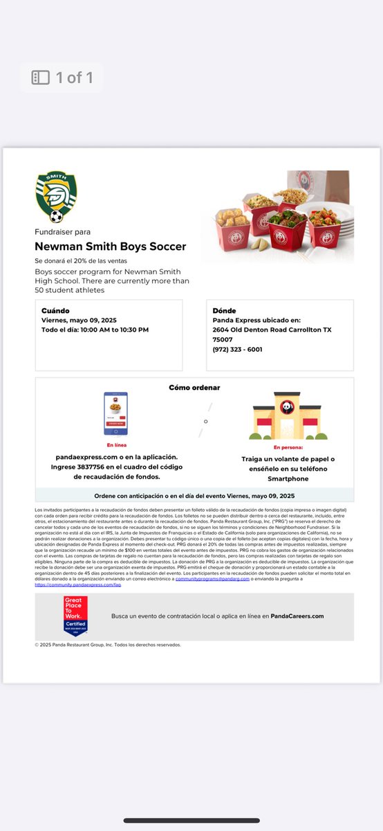 Go support your boys soccer team tonight with dinner from Panda Express. Every bit counts