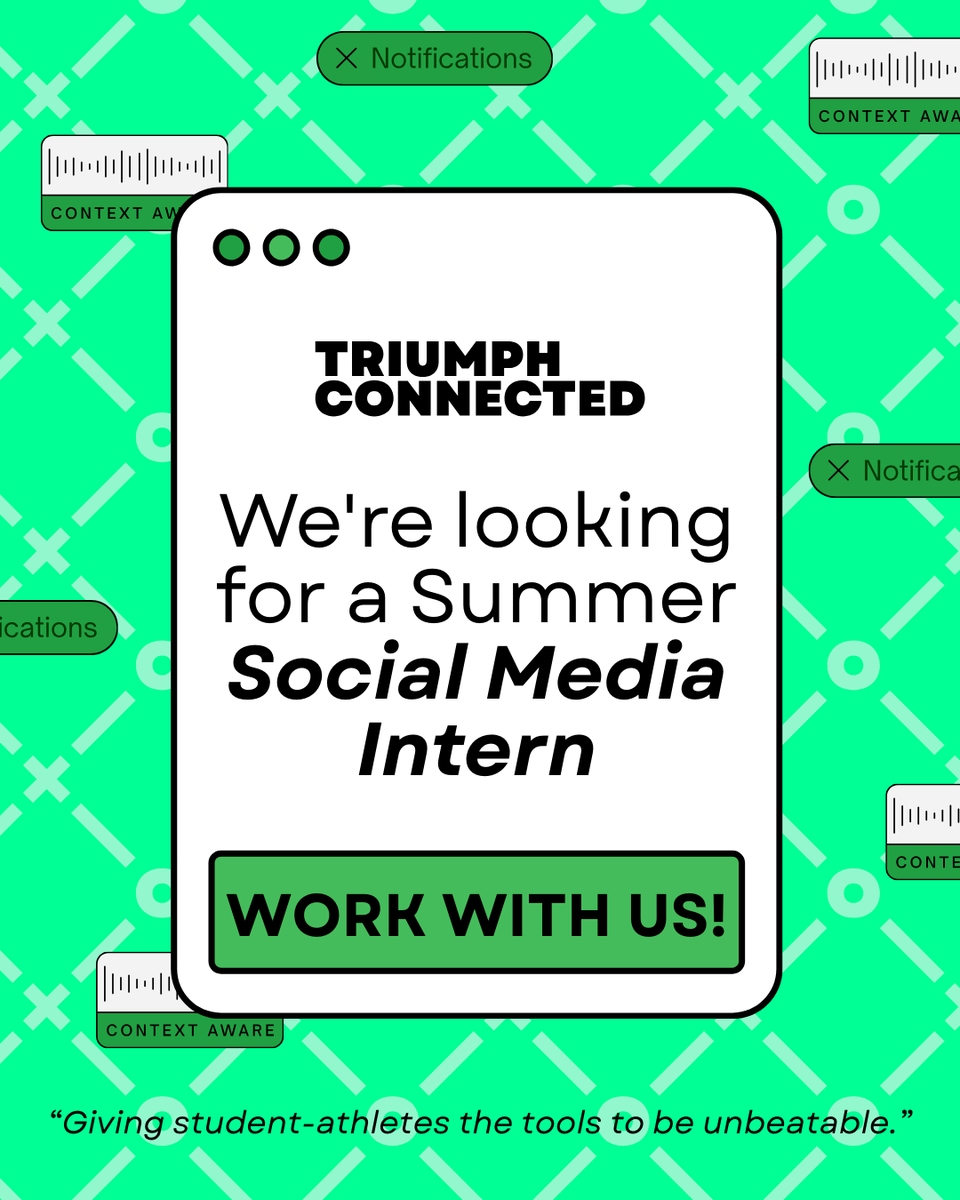 TriumphCnctd's tweet photo. We’re hiring a Summer Social Media Intern.

Love content, strategy, and student-athletes?
Create, track, grow, and make impact.

Apply now: connect@triumphconnected.com https://t.co/hbN1fDCx3O