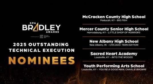 MercerCoSchools's tweet photo. We’re thrilled to announce that Mercer County Senior High School has received three nominations for the 2025 KPA Bradley Awards — a prestigious regional program recognizing excellence in high school musical theatre across Kentucky! https://t.co/aJ51LDTpcR