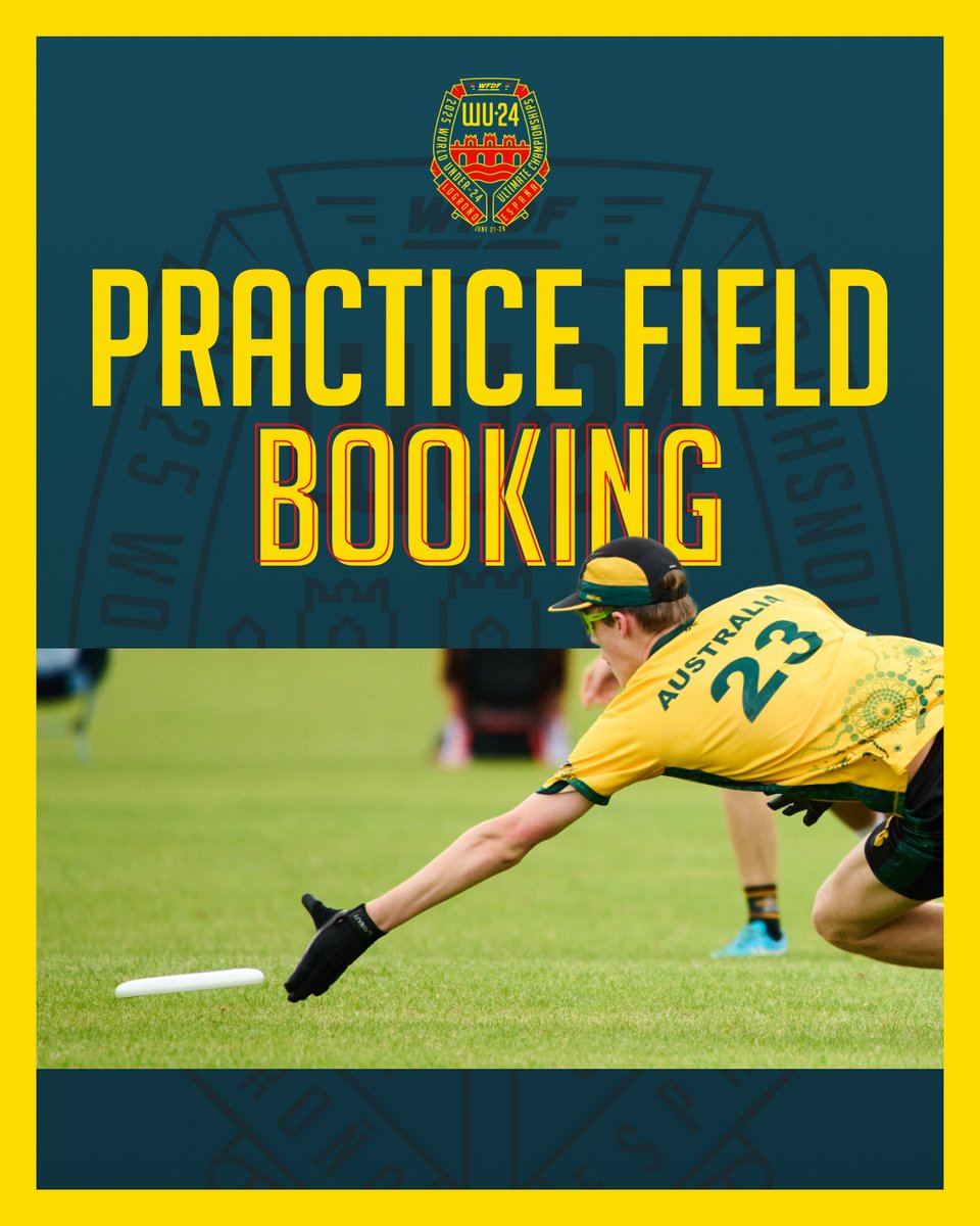 📣ATTENTION📣
Teams can now book practice fields for the WU24!

✅ Include your team name and division when booking.
✅ 90 min time slots.
🤝 Collaborate with other teams for scrimmages or sharing fields.
.
.
#2025wu24
#wu24
#wfdf
#worldflyingdisc
#wfdfevents