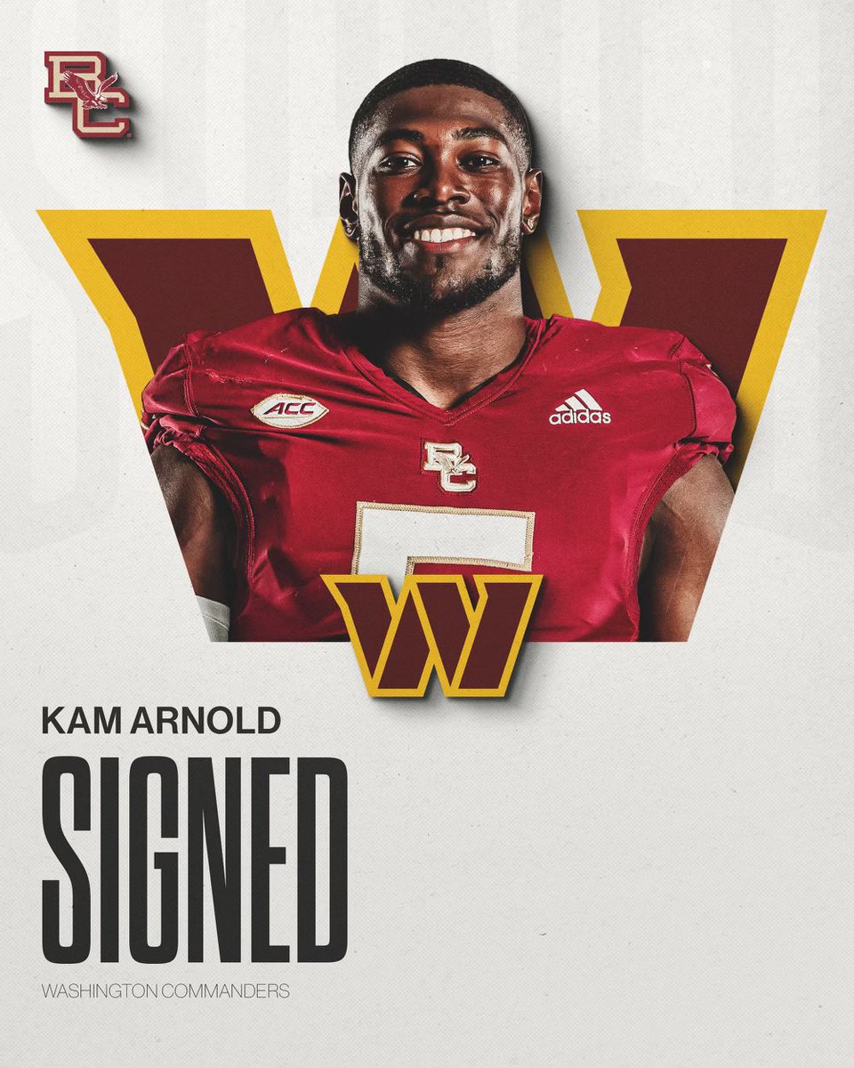 Boston College Football (@bcfootball) on Twitter photo Boston College ➡️ Washington
Kam Arnold is officially a Commander
#nextlevel #signed #nfl <a href="/kamarnold_/">Kam Arnold</a> Boston College ➡️ Washington
Kam Arnold is officially a Commander
#nextlevel #signed #nfl <a href="/kamarnold_/">Kam Arnold</a>