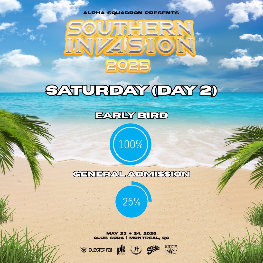northerninvasio's tweet photo. ☀️ TICKET UPDATE ☀️

Tickets are flying — Limited single-day and weekend passes remain, don’t wait! 🎟️ #SI2025

Gather your squad and join us at the summer Riddim Olympics 🏅 in just under 2 weeks! 🏝️ https://t.co/KuZd1OP9bH