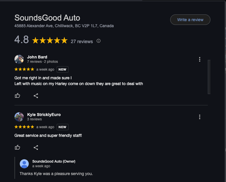 soundsgoodauto's tweet photo. 🌟🛠️ Friday Feedback – 5-Star Vibes Across the Board! 💬🔊
This week, customers from Coquitlam, Chilliwack, and Burnaby all dropped some serious love — and we’re feelin’ it!
From longtime loyalty to first-time visits, your feedback keeps us fired up to deliver nothing but the best. 🔧🙌

💬 “The best installers anywhere in the Lower Mainland! I love this place…” – Glenn R. (Coquitlam)
💬 “Mike is awesome — very knowledgeable and kind.” – Ashton (Coquitlam)
💬 “Got me right in and made sure I left with music on my Harley!” – John B. (Chilliwack)
💬 “Rueben and Ben were super helpful... wires cleanly hidden... app explained.” – Sav L. (Burnaby)
💬 “Excellent service and work from Ruben and the team!” – Kenny S. (Burnaby)

No matter which SoundsGood location you visit — expect the same 5-star service that keeps our community rolling with confidence and killer sound. 🚘🔥
#FridayFeedback #SoundsGoodService #CoquitlamChilliwackBurnaby #CustomerLove #5StarTeam #CarAudioExcellence #SoundsGoodAuto