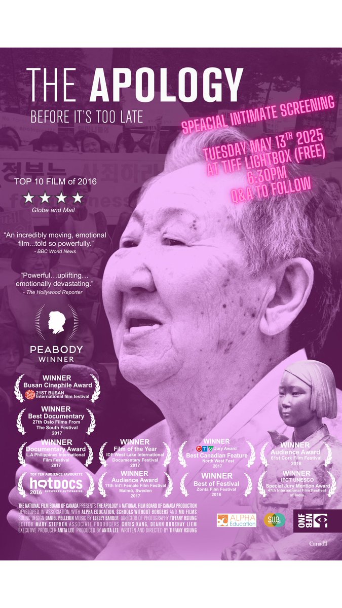 On May 13 6:30pm, The Apology screens <a href="/TIFF_NET/">TIFF</a> 
Earlier this year, Grandma Gil passed away at 97. With her death, all three grandmothers in the film are now gone. My heart is still catching up.
This screening is in honour of them
 #AsianHeritageMonth
tinyurl.com/meu52exc