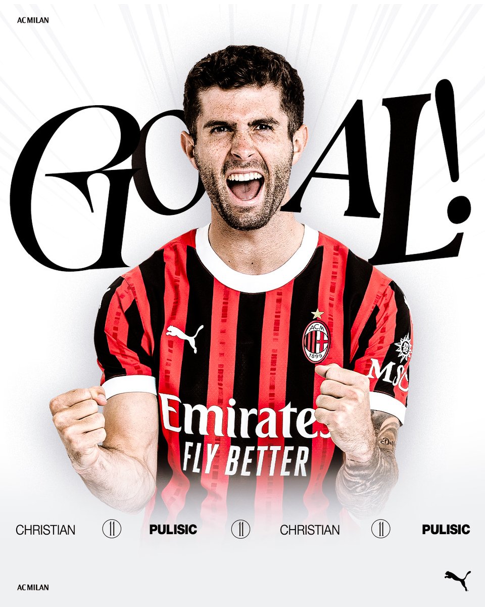 acmilan's tweet photo. PULI PUTS US AHEAD! 🇺🇸

#MilanBologna 2-1 | 79' #SempreMilan 
@pumafootball https://t.co/Fwb5kClB5t