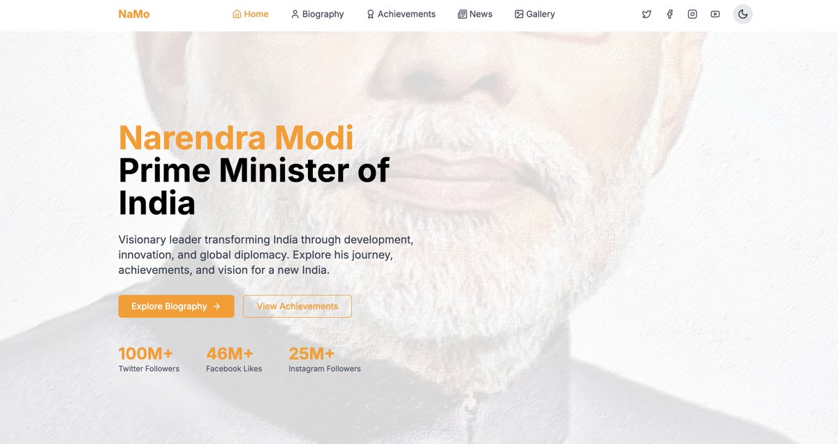 10prasanth1994's tweet photo. Thrilled to unveil our new NaMo page! 🇮🇳

Discover the inspiring journey, key milestones, and latest updates about PM @narendramodi.

Explore now 👉 https://t.co/jZQDkoj0qt

#NaMo #NarendraModi #Leadership #India #IndiaPakistanWar @PMOIndia https://t.co/69KKdMmYG2