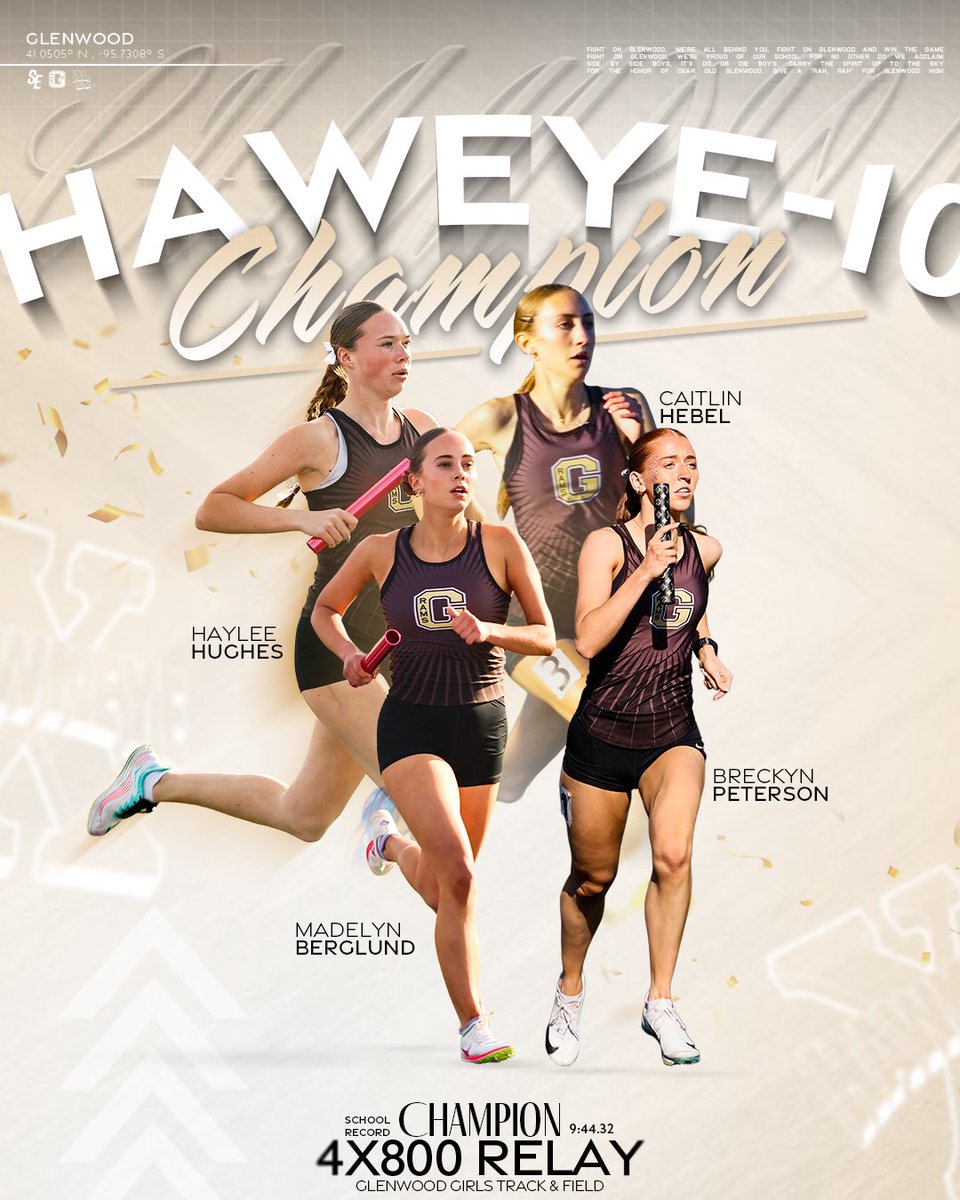 Congratulations to <a href="/GCHSGTF/">Glenwood Girls Track & Field</a>’s Haylee Hughes, Caitlin Hebel, Madelyn Berglund &amp; Breckyn Peterson on being H-10 Conference Champion! The quartet set a conference &amp; school record with their 9:44.32.