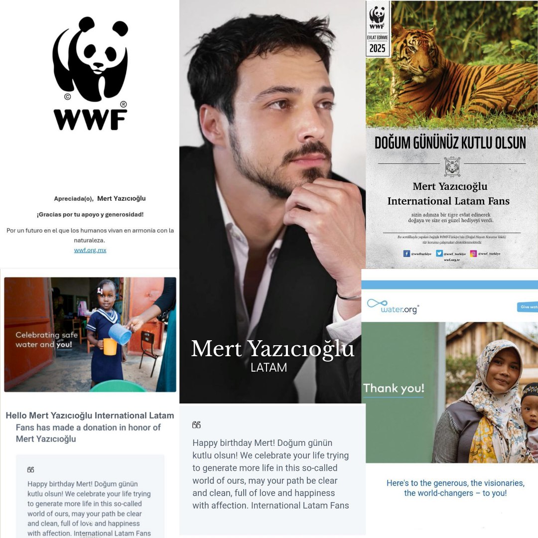 We make donations to: 
WWF Türkiye
WWF Mexico
Water. org

Donations will be made annually, all in the name of Mert.
<a href="/merttyazicioglu/">Mert Yazıcıoğlu</a>
