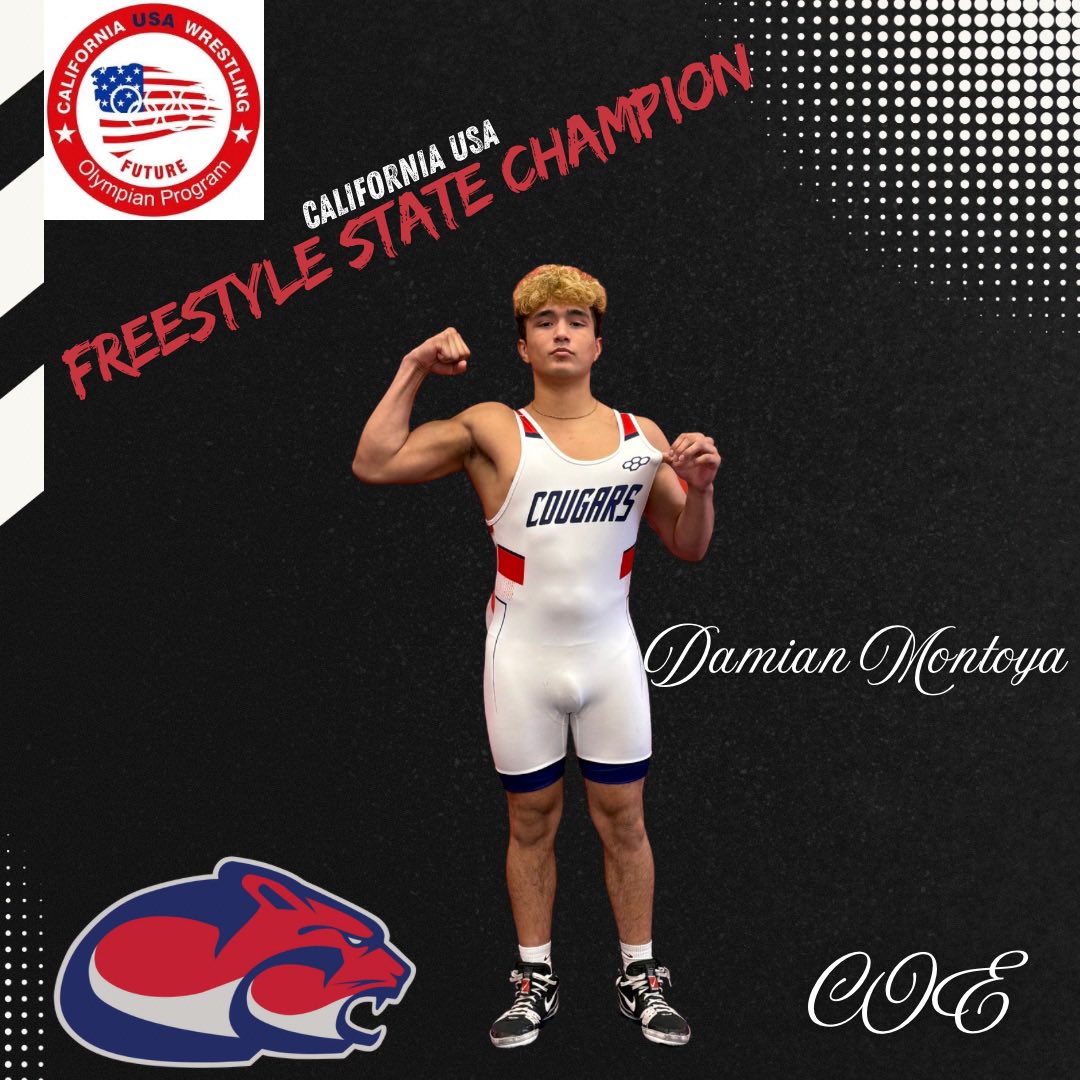 🚨FUTURE COUGAR UPDATE🚨
What a week for Damian Montoya! Came on a visit last week to Clackamas and committed on the spot and captured a California USA Freestyle State Championship over the weekend to qualify for FARGO. Congratulations Damian! 
#COE