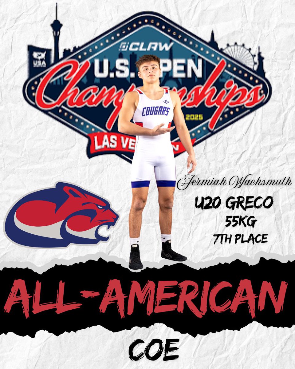 🚨US OPEN ALL-AMERICAN🚨
Redshirt Freshman, Jeremiah Wachsmuth is an All-American placing 7th at U20 Greco 55KG. Way to represent JDub! We’re proud of you here at Clack. Can’t wait to watch you wear that Clack singlet next year. 
#COE