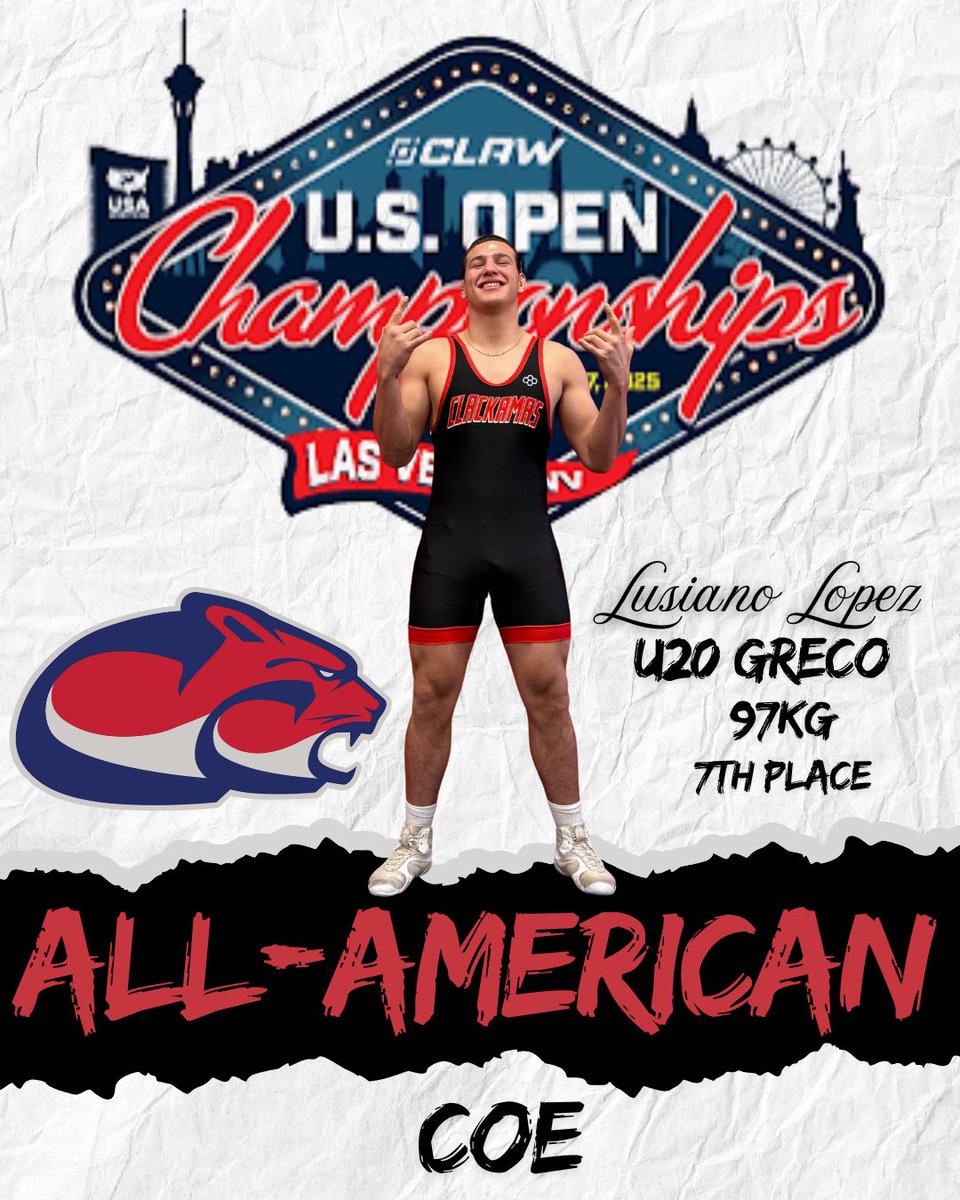 🚨US OPEN ALL-AMERICAN🚨
FUTURE COUGAR UPDATE!!
Incoming freshman, Lusiano Lopez became an All-American placing 7th at the US OPEN. Lusiano wrestled in the U20 Greco 97KG. Congratulations Lusiano, the first of many. 
#COE