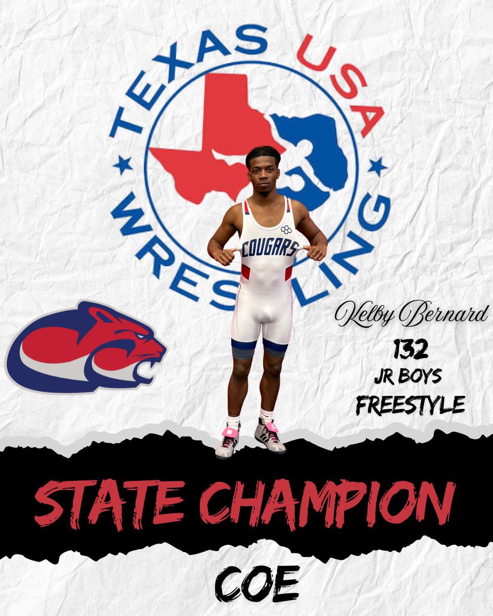 🚨Future Cougar Update🚨
Incoming freshman Kelby Bernard won the Texas USA Freestyle State Championship. Kelby looked solid wrestling at the 132 pound weight class. Looking forward to having this kid in the room this fall. 
#COE