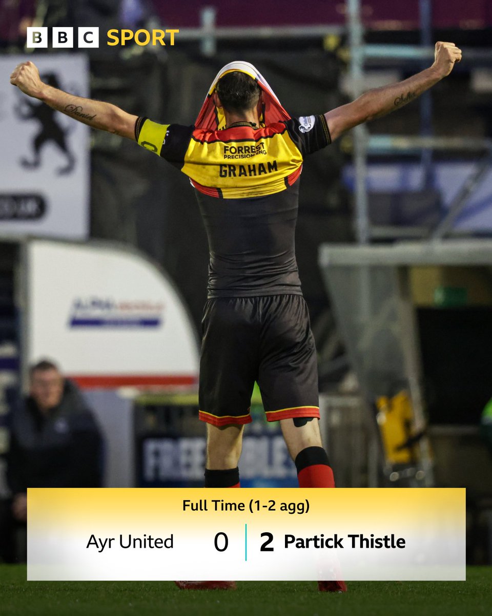 Brian Graham's 99th and 100th goals for Partick Thistle sends them through to the Premiership play-off semi-final!

#BBCFootball