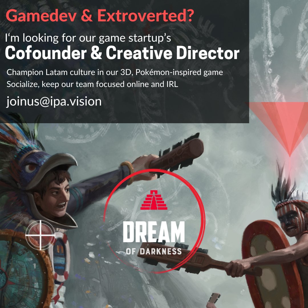 We're looking for a Cofounder &amp; Creative Director.

Paid position, flexible location

Know someone social &amp; technical? We're choosing the right person next week.

Info &amp; Apply:
dreamofdarkness.com/creative-direc…

#gamejobs #indiegame #gamedev #LATAM #Mexico