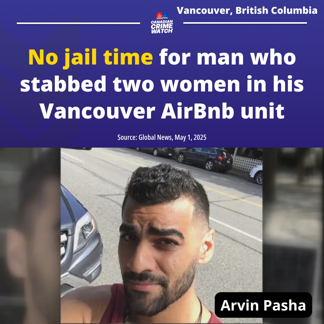 CrimeWatchCAN's tweet photo. VANCOUVER, BC - A man who brutally attacked two vacationing sisters who rented his Vancouver Airbnb won’t serve any additional time behind bars.

Arvin Pasha was handed a 22-month conditional sentence to be served in the community, followed by three years of probation. https://t.co/3KJSgpiDzH