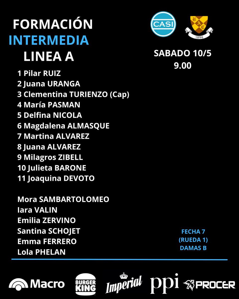 CASI_OK's tweet photo. Formaciones Primera e Intermedia líneas A y B para la fecha del sábado 10/5. #VamosCASI ⚪️⚫️⚪️ https://t.co/ziSQO66k2t