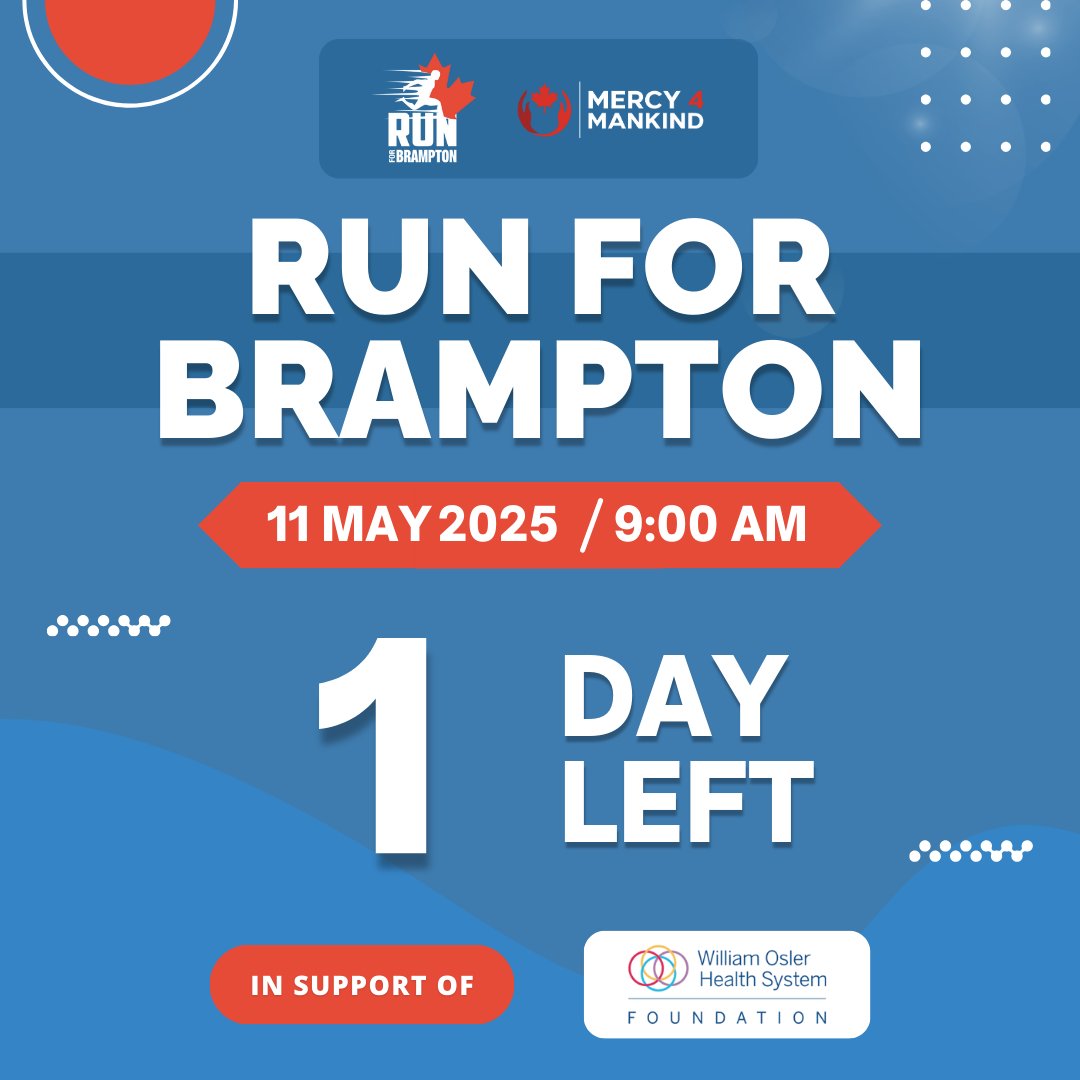 Run For Brampton (@run4brampton) on Twitter photo π₯π¨π‘ ππ’π₯ ππ₯ππ π£π§π’π‘
1 DAY TO GO!
ποΈ May 11th
π 9 AM
πCENTRAL PEEL TURF FIELD
Support
<a href="/OslerHealth/">William Osler Health System</a>
and move for a meaningful cause
Register now: raceroster.com/events/2025/10β¦
Tag your squad & letβs make an impact!
#RunForBrampton #Brampton #Mercy4Mankind π₯π¨π‘ ππ’π₯ ππ₯ππ π£π§π’π‘
1 DAY TO GO!
ποΈ May 11th
π 9 AM
πCENTRAL PEEL TURF FIELD
Support
<a href="/OslerHealth/">William Osler Health System</a>
and move for a meaningful cause
Register now: raceroster.com/events/2025/10β¦
Tag your squad & letβs make an impact!
#RunForBrampton #Brampton #Mercy4Mankind