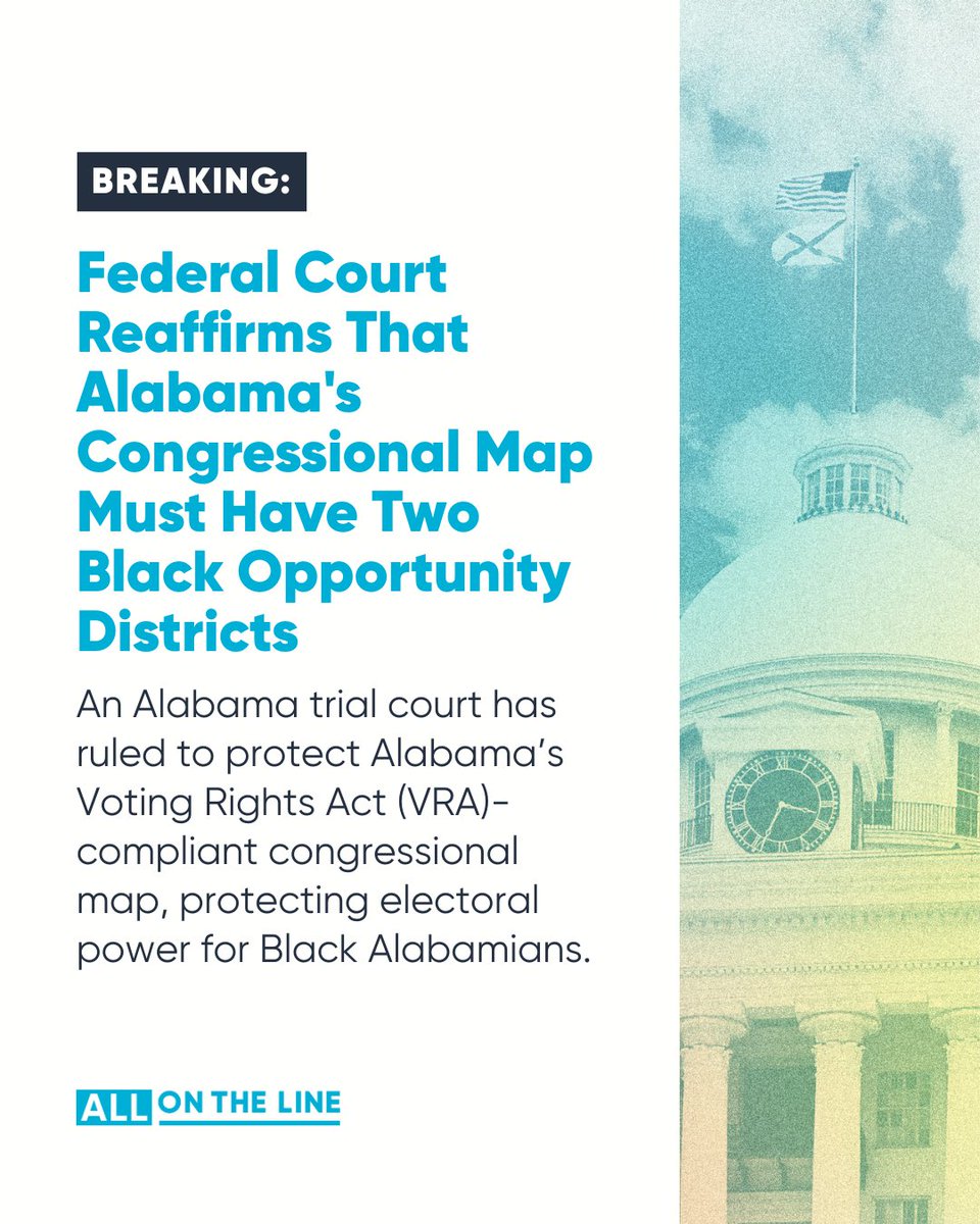 Barack Obama (@barackobama) on Twitter photo Thanks to the advocacy of Black Alabamians and organizations like <a href="/allontheline/">All On The Line</a>, Black voters in Alabama will continue voting in fair congressional districts that allow them to elect candidates of their choice. This is a win for Alabama, and proof that progress is possible. Thanks to the advocacy of Black Alabamians and organizations like <a href="/allontheline/">All On The Line</a>, Black voters in Alabama will continue voting in fair congressional districts that allow them to elect candidates of their choice. This is a win for Alabama, and proof that progress is possible.