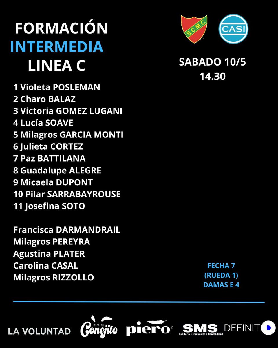CASI_OK's tweet photo. Formaciones Primera e Intermedia líneas C y D para la fecha del sábado 10/5. #VamosCASI ⚪️⚫️⚪️ https://t.co/gipPRTQf0x