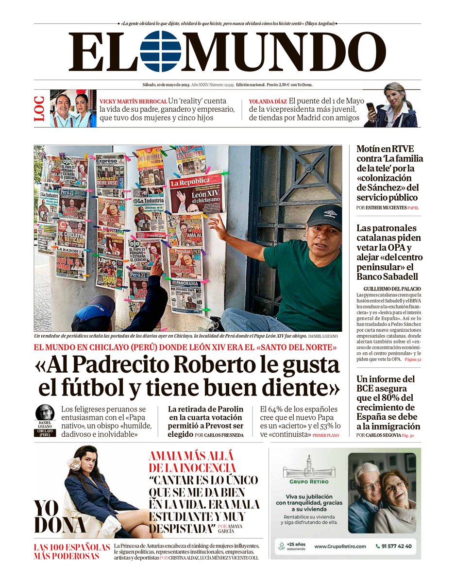 📰 Portada de EL MUNDO del 10 de mayo.      

Ya disponible en Orbyt y en la edición digital con la mejor información.