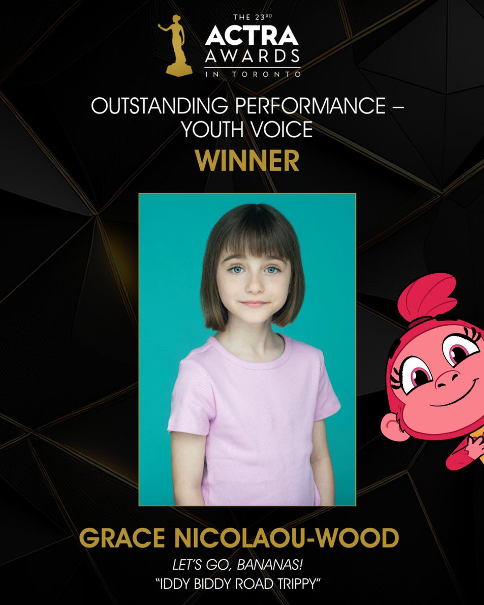 Let’s go…Apple! 🍎 A huge congratulations to Grace Nicolaou-Wood on her ACTRA Award win for bringing Apple to life in Let’s Go, Bananas! 🍌

And a big bananas shout out to all this year's ACTRA Awards honourees! 🎉

@actratoronto