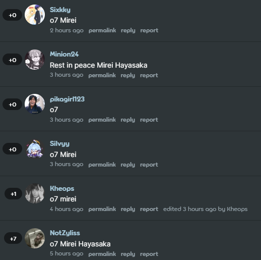 My map's comment section suddenly was filled with RIP Mirei comments. Now I understand why.

Wherever you are, hope you enjoyed playing your last map.