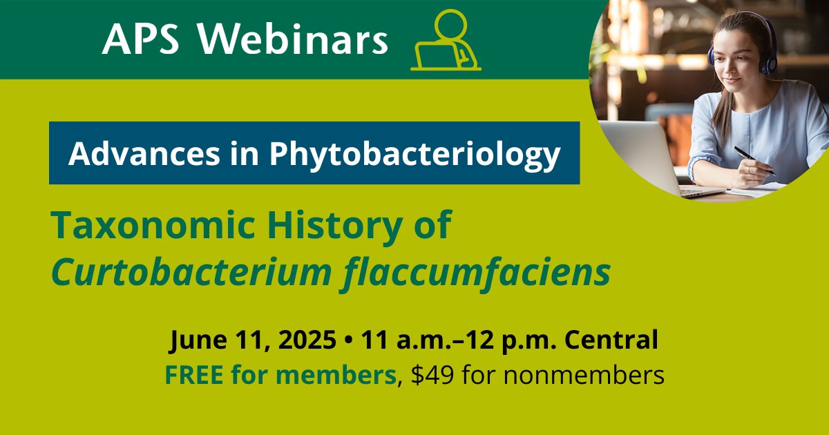 Don't miss our upcoming webinar in the Advances in Phytobacteriology Series on June 11! Join us to explore the latest advances in Curtobacterium flaccumfaciens.

Register now: bit.ly/3G4QWHY

#APSWebinar #Phytobacteriology #PlantScience